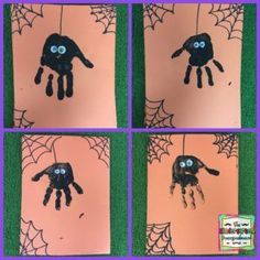 four pictures of handprints with spider's on them