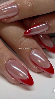 Red Chrome French Tip Nails, French Red Nails, Red Nails French, Red French Nails, Red French Tip Nails, Red Chrome Nails, Hoco Nails, September Nails, Hello Nails