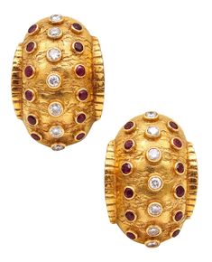 Lalaounis 1970 Clips On Earrings In 18Kt Gold With 3.32 Ctw Diamonds And Rubies | eBay Ear Clips, Vintage Clip, Fine Jewellery Earrings, Gold Jewelry Fashion, Ancient Greek, Pierced Ears, Round Brilliant Cut Diamond, Brilliant Cut Diamond, Designer Earrings