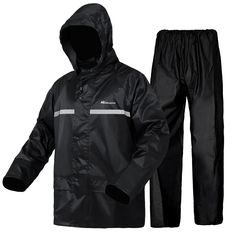 PRICES MAY VARY. This safety rain suit are with reflective strips.Waterproof fabric with heat sealed seams and construction. Jacket features an adjustable hood(hood folds and zips into collar) with cord locks and elastic wrist cuffs. Rainwear full front zipper with snap-down storm flap helps keep moisture out. Double entry front pockets.Underarm and back vents. Drawstring with toggle hem. Pants feature an elastic waist with straight-leg design, adjustable leg openings. The lightweight raincoat c Rain Suits, Double Entry, Rain Suit, Raincoat Jacket, Rain Pants, Rain Gear, Rain Coat, Waterproof Jacket, Trouser Suits