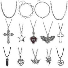 LIRUNQIN 14 Pcs Grunge Goth Necklace Set Y2k Grunge Jewelry Gothic Cross Y2k Sta Edgy Grunge Aesthetic, Grunge Jewellery, Grunge Necklaces, Goth Styles, Grunge Clothes, Grunge Jewelry, Goth Necklace, Gothic Cross, Jewelry Gothic