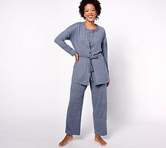 Staying in or going out? If you're serious about comfort (count us in!), Cuddl Duds answers with a three-piece lounge set that's a cozy companion for indoors, yet offers put-together pieces for heading outdoors, too.  This every-day-feels-like-a-Saturday set in Seriously Soft knit may be matchy-matchy (so in!), but that doesn't mean you can't separate these pieces to pair with other closet faves. With a versatile crewneck tee, straight-leg pants with pockets, and a self-tie wrap (bonus points fo Spandex Pants, Cuddl Duds, Reversible Vest, Tie Wrap, Pants With Pockets, Soft Sweater, Sleepwear & Loungewear, Knit Tees, Lounge Set