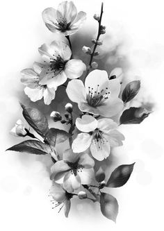 black and white photograph of flowers on a branch