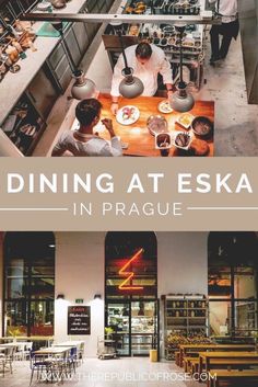 dining at eska in prague with text overlay reading dining at eska in prague