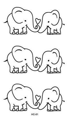 three elephants are shown with hearts in their trunk and one elephant is holding the other's hand