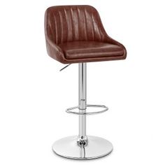 a brown leatherette bar stool with chrome base and footrests on an isolated white background