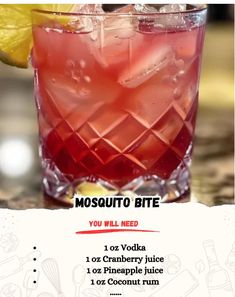 an advertisement for a drink called mojito bite, with the recipe below it