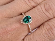 3.8 Ct Pear Shaped Green Emerald With Diamond Ring Emerald Ring Design, Green Gold Weddings, Pear Wedding Ring, Emerald Ring Engagement Diamond, Emerald Wedding Rings, Pear Cut Engagement Rings, Green Emerald Ring, Pear Shaped Engagement Rings, Pear Ring