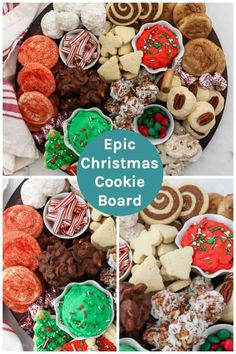 christmas cookie board with different types of cookies