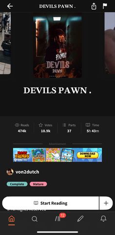 the devil's pawn app is shown on an iphone screen, and it appears to be