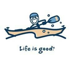 a person in a kayak with the words life is good