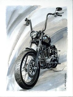 a drawing of a motorcycle is shown in black and white