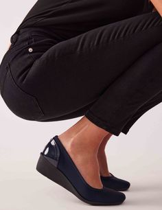 A wedge heel in multi-fabric design strikes the perfect balance of timeless and trendy. Fit: Heel height: 2" Closure type and location: Slip on Navy Wedges, Anne Klein Shoes, Low Heel Wedges, Low Wedges, Fabric Shoes, Wedge Pumps, Anne Klein, Women's Pumps, Wedge Heels