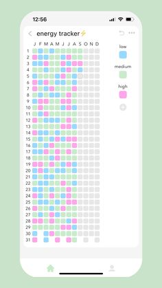 the energy tracker app is displayed on an iphone screen, with colorful squares and numbers