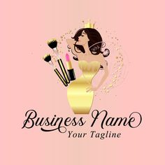 a woman with makeup brushes in her hand and the words business name your tagline