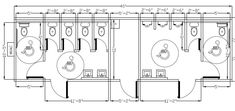 the drawing shows three toilets in different sizes and shapes, with measurements for each one