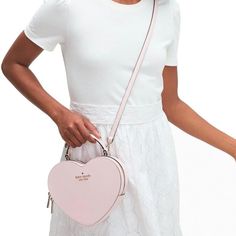 -Super Cute Heart Shape Bag, Perfect For Valintines Day -Measures 7.48"H X 8.27"W X 2.36"D, Handle Drop: 2.5" And Strap Drop: 22" -10/10 Condition, Brand New With Tags And In Original Packaging Kate Spade Heart Bag, Valentines Day Bags, New York Love, Kate Spade Heart, Heart Purse, Heart Shaped Bag, Kate Spade Outlet, American Fashion Designers, Heart Bag