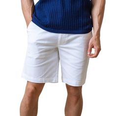 Our modern-fit chino short will be the one you reach for every day - perfect for special occasions and backyard barbecues alike. Our organic cotton twill has a carbon-brushed finish that makes it so comfortable and with just the right amount of stretch. Features a faux horn button and zip fly, back welt pockets, and a 9" inseam for a perfect fit. Casual Cotton Golf Shorts, Casual Cotton Shorts For Golf, Casual Fitted Golf Shorts, Cotton Golf Shorts For Summer, White Cotton Golf Bottoms, Summer Cotton Golf Shorts, Men’s White Linen Shorts Outfit, White Short Sleeve Nautical T-shirt, Nautical Cotton T-shirt With Short Sleeves