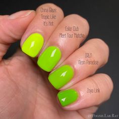 ⚜️ Larissa ⚜️ on Instagram: “All these greens are shown at 3 coats. Zoya Link dries matte so it needs a glossy top coat if you want the shine. The others all dry…” Color Club, China Glaze, Top Coat