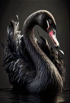 a black swan sitting on top of a body of water