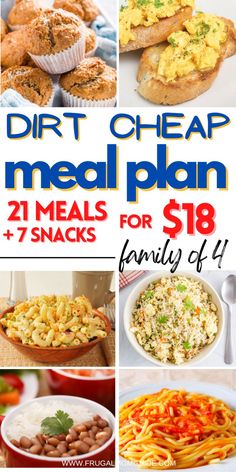 Looking for tips for cheap meal planning? Check out this $18 per week budget meal plan. Included is a printable cheap grocery list for two or more. You'll also get 7 breakfasts, 7 lunches, 7 dinners and 7 snacks options. cheap meals, cheap meal plans, cheap meals for one, cheap meals for two, cheap meal plans for two, cheap meal plans families, cheap meal planning families, cheap grocery list, cheap grocery list for one, cheap gorcery list families, cheap grocery list for families #budgetmeals Cheap Grocery List For Two, Grocery List For Two, Cheap Dinners For A Family, Cheap Grocery List, Dirt Cheap Meals, Frugal Meal Planning, Cheap Family Meals