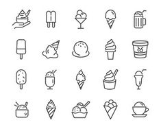 ice cream and dessert line icons