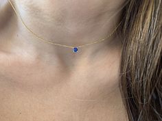 Sapphire Solitaire Necklace / Blue Sapphire Pendant / Bridal Sapphire Solitaire Necklace / Solitaire Prong Necklace / September gemstone / BRIDAL NECKLACE / Gift Idea / Layering Necklace / Delicate Diamond Necklace / GIFT FOR HER / BIRTHDAY GIFT / MINIMALIST NECKLACE / BRIDAL PARTY GIFT / WEDDING GIFT / LAYERING NECKLACE STUNNING HAND MADE SAPPHIRE PRONG SET NECKLACE YELLOW GOLD PLATED STERLING SILVER NON TARNISH RHODIUM PLATED. THE LENGTH OF THE CHAIN IS ADJUSTABLE.. CAN BE WORN FROM 15.3 TO 18 Sapphire Jewelry As A Gift, Adjustable Blue Birthstone Jewelry, Minimalist Sapphire Jewelry With Prong Setting, Dainty Blue Sapphire Jewelry, Sapphire Birthstone Jewelry For Jewelry Making, Sapphire Jewelry With Adjustable Chain, Blue Adjustable Clavicle Chain Jewelry, Adjustable Blue Collar Necklace, Minimalist Blue Round Cut Jewelry