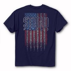 Show Your Support Of Our Country In Our “Stand Proud” Tee. Made Of 100% Cotton, This Tee Provides The Softness You Crave, While The Taped Neck And Shoulder Seams Offer Premium Durability. Heavyweight 5oz 100% Cotton Tee Short Set-In Sleeves And A Two Needle Hem Around The Sleeves And Bottom Comfort Cut For Maximum Maneuverability Double Stitched Seamless Collar, Taped Neck And Shoulders High Quality Screen Printed Artwork That Will Withstand Hundreds Of Washes To See Our Patriotic, Old Bay, Pupp Navy Cotton T-shirt With Team Spirit Style, Navy Short Sleeve Top For Team Spirit, Blue Cotton Tops With Flag Print, Patriotic Blue T-shirt With American Flag, Blue Patriotic T-shirt With American Flag Print, Blue American Flag Print Short Sleeve Top, Blue Short Sleeve T-shirt With American Flag Print, Blue Crew Neck T-shirt For Labor Day, Blue Short Sleeve Top With American Flag Print