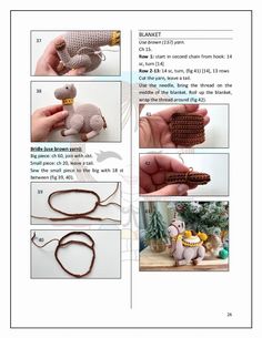 the instructions for crocheted stuffed animals are shown in this page, with pictures showing how to make them