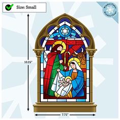 an image of a stained glass window with the birth of jesus and mary in it