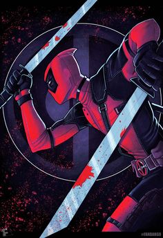 a deadpool character with two swords in his hands