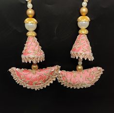 "15\" beautiful pink silk fabric zardosi jaal embroider decorative hanging tassel for tradtional indian wedding lehnga saree blouse Handmade Hanging/tassels Material:Silk, Thread, Motifs Package Contents: 4 Key Features: Embroidery art work This is good match with both Indian and western outfits and are superb for wedding and festive parties. This would be best complement to your designer saree, lenhga or any other kind of dress. This is the combination of traditional and modern embroidery work. Pink Silk Fabric, Indian Wedding Bridesmaids, Hanging Tassels, Party Face Masks, Beautiful Museum, Handmade Hanging, Embroidered Wedding, Modern Embroidery, Designer Saree