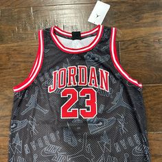 Brand New With Tags Black Printed Sporty Top, Hype Clothing, Jordan Basketball, Jordan Shirts, Jordan Black, Kids Jordans, Basketball Jersey, Kids Shirts, Black Red