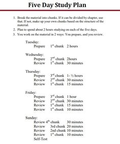 the five day study plan is shown