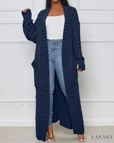 Lasaky - Chic and Versatile Cable Knit Longline Cardigan with Pocket Design Thick Cardigan, Long Sweaters For Women, Women Long Cardigan, Knit Sweater Coat, Patchwork Cardigan, Maxi Cardigan, Longline Cardigan, Y2k Clothes, Cardigan Long