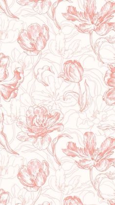 a pink and white floral wallpaper with lots of flowers