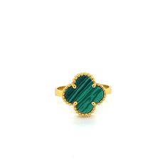 Discover the enchanting beauty of our 18k Yellow Gold Ring featuring a vibrant green malachite clover design. This exquisite piece showcases the rich, deep; hues of malachite, elegantly framed in luxurious yellow gold. Sized at 7.5, this ring combines playful sophistication with timeless charm, making it a perfect statement piece for any occasion. Elevate your collection with this stunning blend of color and craftsmanship. Mandi Design, 2024 Manifestation, Malachite Ring, Clover Ring, Clover Design, Colored Stone Rings, Stone Jewellery, Malachite Rings, Green Malachite