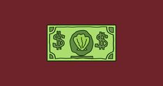 a green dollar bill with the image of a cabbage on it's side, against a red background