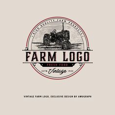 the farm logo is shown in red and white, with an old - fashioned image