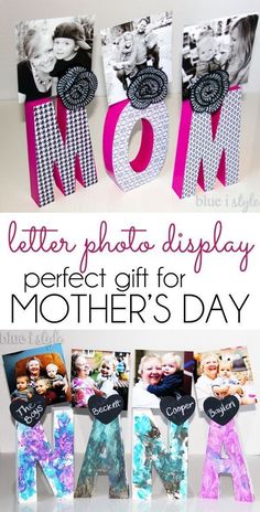 the mother's day card is displayed with photos and letters