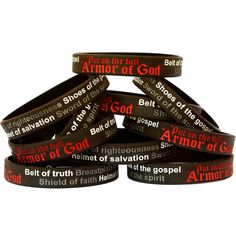 PRICES MAY VARY. High quality silicone wristbands in contrasting colors Long-lasting silicone bracelets which will stand up to your active lifestyle Armor of God: Belt of Truth Breastplate of Righteousness, Shield of Faith Helmet of salvation, Sword of the spirit 10 Armor of God Silicone Wristband Bracelets Ephesians 6:10-18. Our high quality silicone wristbands are built to last. They are made with a precise custom mold. They will stretch some to put on and then will go back to their original s Breastplate Of Righteousness, God Bracelet, Helmet Of Salvation, Belt Of Truth, Ephesians 6 10, Shield Of Faith, Ephesians 6, Wristband Bracelet, Armor Of God