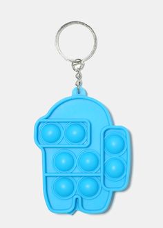 a blue keychain shaped like an oven