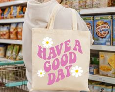 Spread Kindness with this cute Have A Good Day Tote Bag! This Heavyweight Preppy Aesthetic Tote is twice as thick as most Canvas Tote Bags! Reusable Grocery Bags are great for the planet too! ♥ Hello and Welcome to Meaningful Tees Shop! ♥ All of our Canvas Tote Bags are made of Heavyweight Cotton Canvas and are TWICE AS THICK as most other totes with a Fabric Weight of 12 oz (instead of the usual 6 oz), making them much more sturdy for groceries, laptops, books, etc. ♥ All of our items are made Affordable Preppy Bags For Everyday Use, Affordable Everyday Preppy Bags, Preppy Tote Bags, Bible Tote Bag, Diy Tote Bag Design, Handpainted Tote Bags, Christian Tote Bags, Sacs Tote Bags, Tods Bag