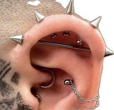 an ear with several piercings attached to it