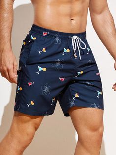 Dive into summer fashion with these Cartoon Print Drawstring Waist Swim Trunks. The boho-inspired style and captivating floral and cartoon patterns make these shorts a must-have for your beach wardrobe. Designed with a drawstring and pocket details, they offer practicality without sacrificing style. Features: Style: Boho Pattern Type: Floral, Cartoon Details: Drawstring, Pocket Type: Bottoms Bottom Type: Shorts Fabric: Non-Stretch Composition: 100% Polyester Care Instructions: Machine wash or pr Ideal Male Body, Beach Wardrobe, Paisley Shorts, Boho Patterns, Printed Swim, Mens Swim Trunks, Printed Drawstring, Blue Waves, Man Swimming