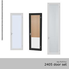 three different types of doors and windows with the words, alu build bay 2055 door set