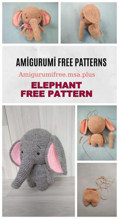 crochet pattern for an elephant with ears and tail, made in the style of amigurum free patterns