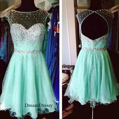 Short blue tulle homecoming dresses scoop open back by DreamDressy, $112.99 Pictures Of Dresses, Backless Homecoming Dresses, Sequin Homecoming Dress, Green Homecoming Dresses, Tulle Homecoming Dress, Beaded Cocktail Dress, Retro Vintage Dresses, Cocktail Gowns