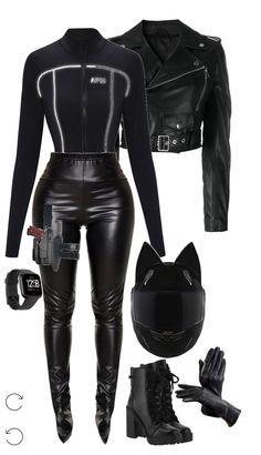 Outfit Ideas Motorcycle, Black Motorcycle Outfit Women, Moter Cycle Outfit Women, Motorcycle Outfits For Women Baddie, Cute Biker Outfits, Spy Inspired Outfit, Bikercore Style Women, Woman Biker Outfit, Biker Core Outfit