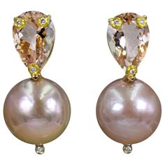 4.78 total carat pear shaped Morganite, accent Diamond and round, freshwater pink Pearl 14k yellow gold stud drop earrings. Stud earrings are 1.07 inches in length. Stud Drop Earrings, Vintage Stud Earrings, Morganite Diamond, Gold Stud Earrings, Women Diamond, Earrings Stud, Antique Earrings, Gold Stud, Pink Pearl